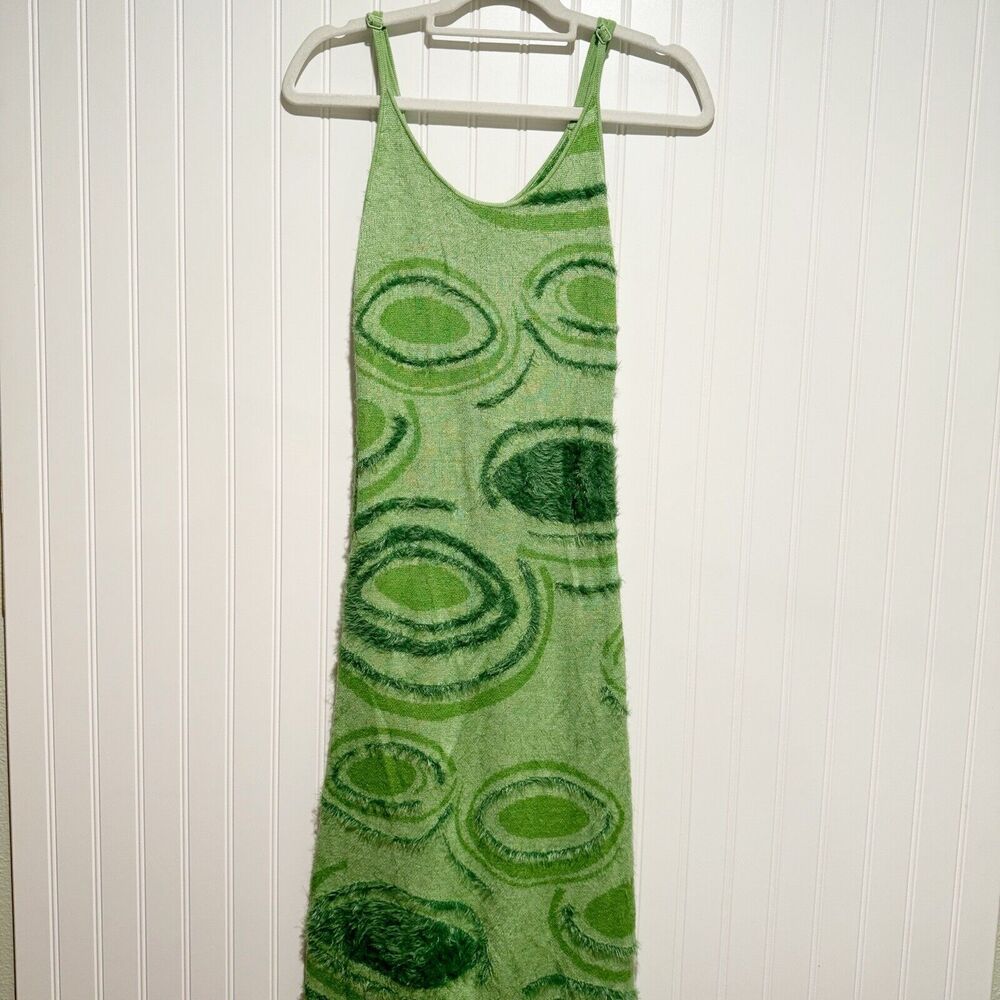 House Of Sunny Hockney Green Knitted Midi Dress Cozy Soft Boho 60s Size 2 - Picture 2 of 7